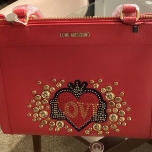 Love Moschino Red Bag with Gold Heart Embellishment